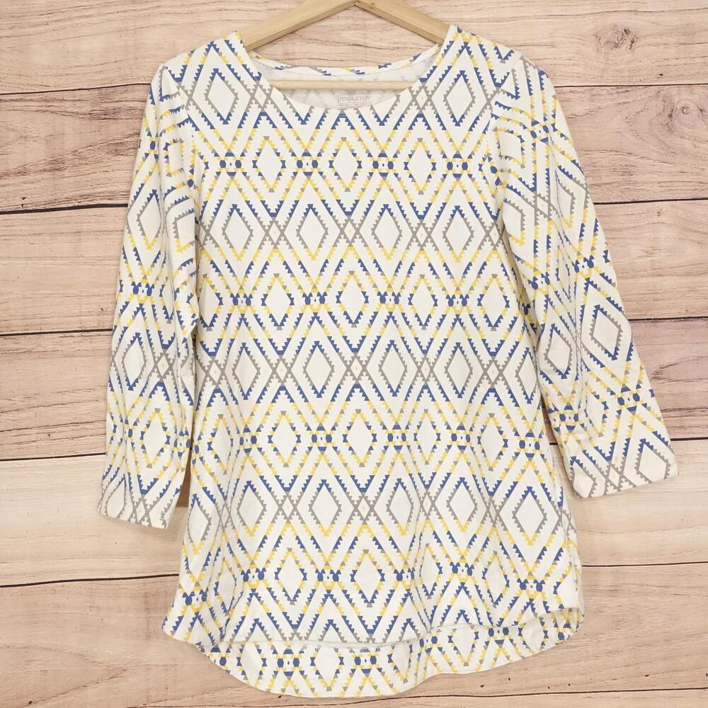 Pendleton T-Shirt Womens S Multicolor Crew Neck 3/4 Sleeve Geometric Tunic Top